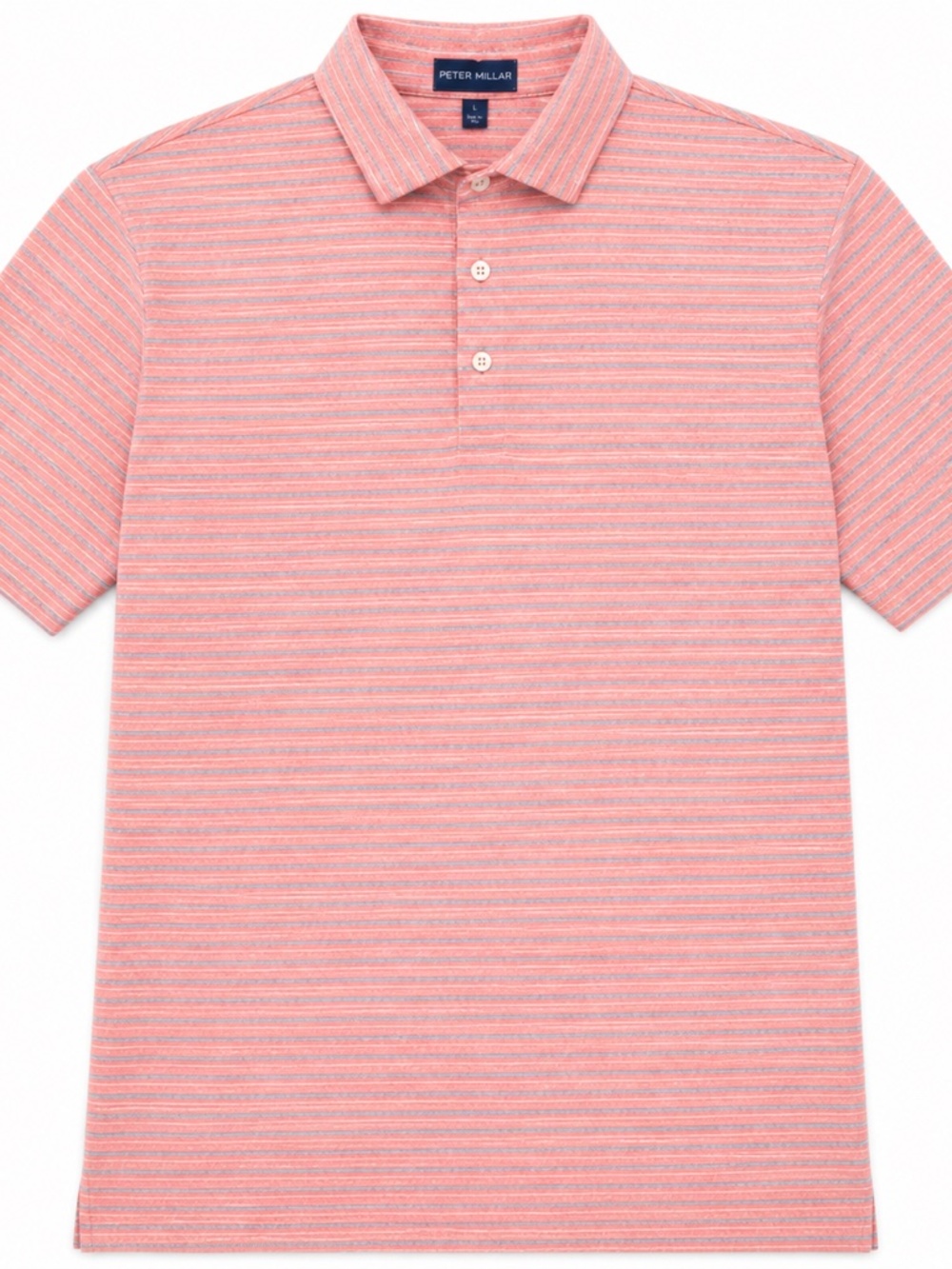 Peter Millar Striped Polo Mens Large Cotton Linen Coral Blue Casual Golf Shirt